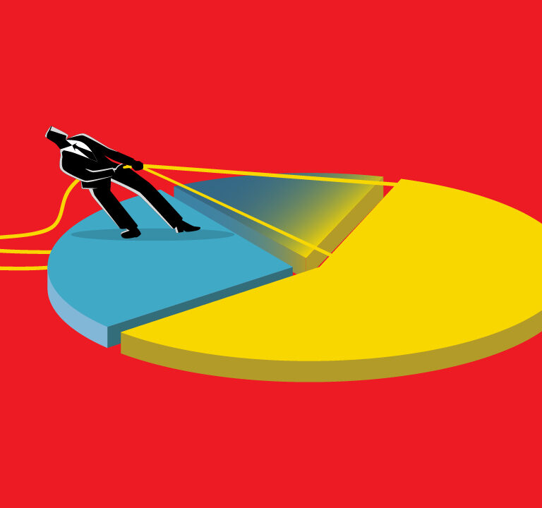 Image of business man pulling a pie chart