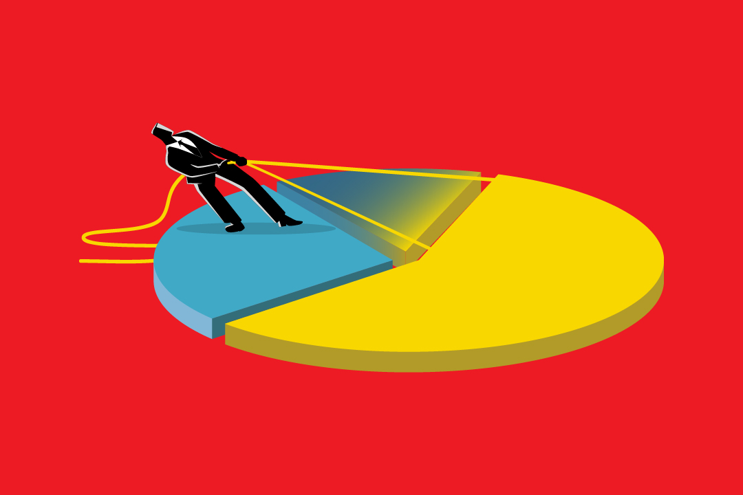 Image of business man pulling a pie chart